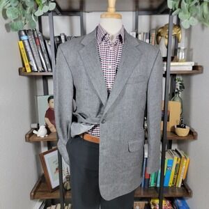 Meeting Street Men's Tweed Sport Coat Blazer Gray Herringbone Lambs Wool 46R